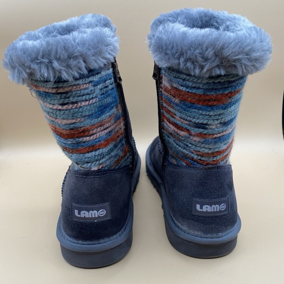 Lamo Women's Suede Fur Lined Mid Calf Boots Blue US 9 Zipper Winter - Picture 2 of 10